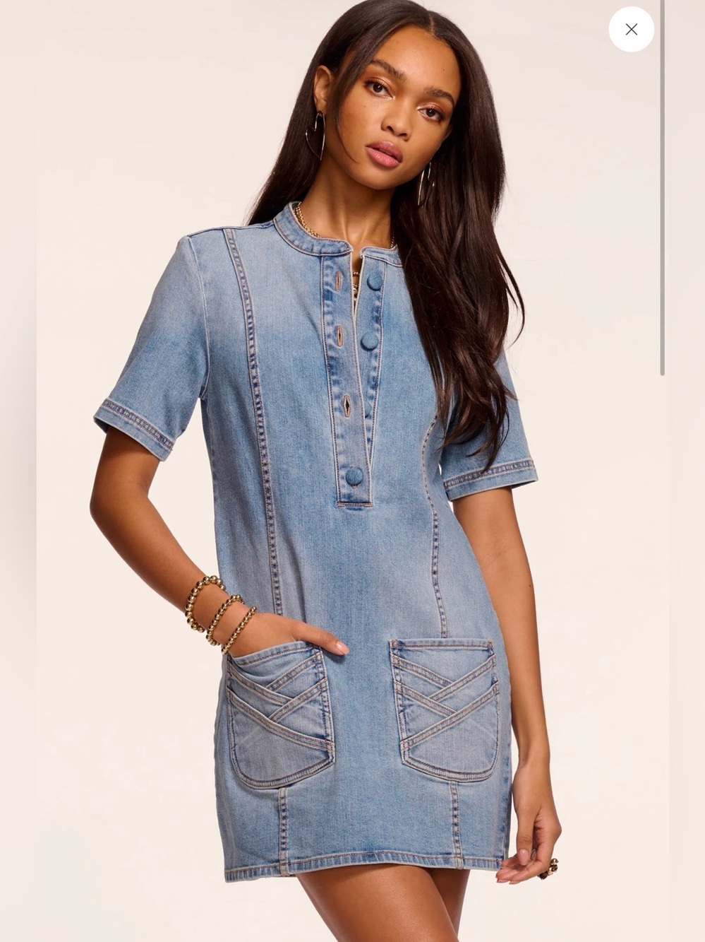 NEW Ramy Brook Skylar Braided Denim Short Sleeve Dress, XS